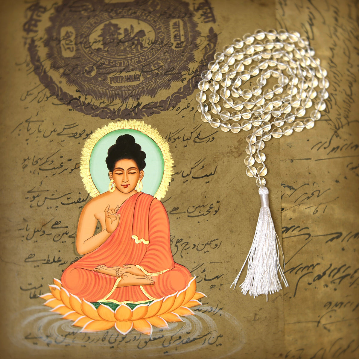 Prabhuji Prayer Mala Beads - Clear Crystal Quartz - 108 Prayer Beads  - Mystic Journey Path