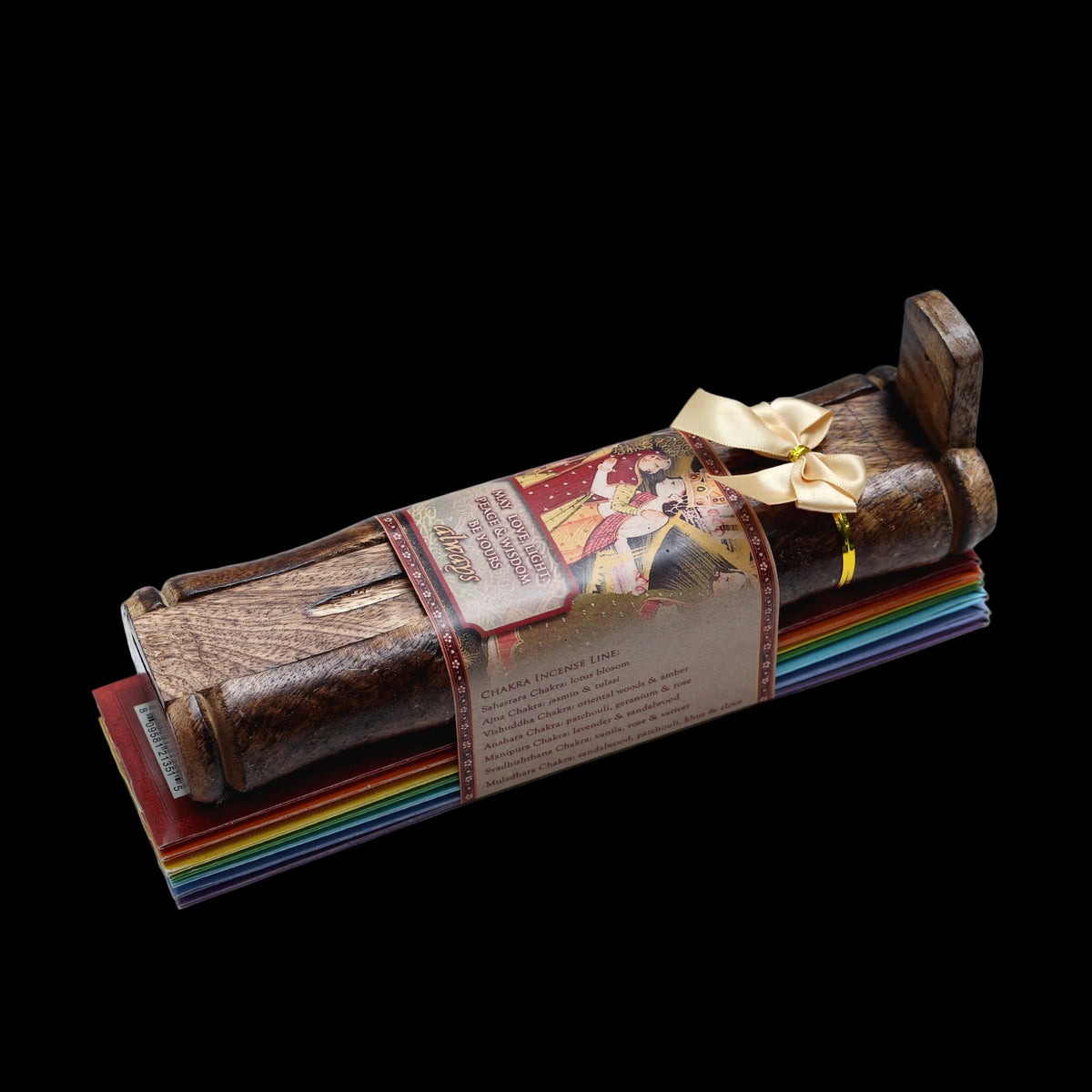 Prabhuji Incense Gift Set - Bamboo Burner + 7 chakra incense stick & Greeting: May Love, Light, Peace & ... Always  - Mystic Journey Path