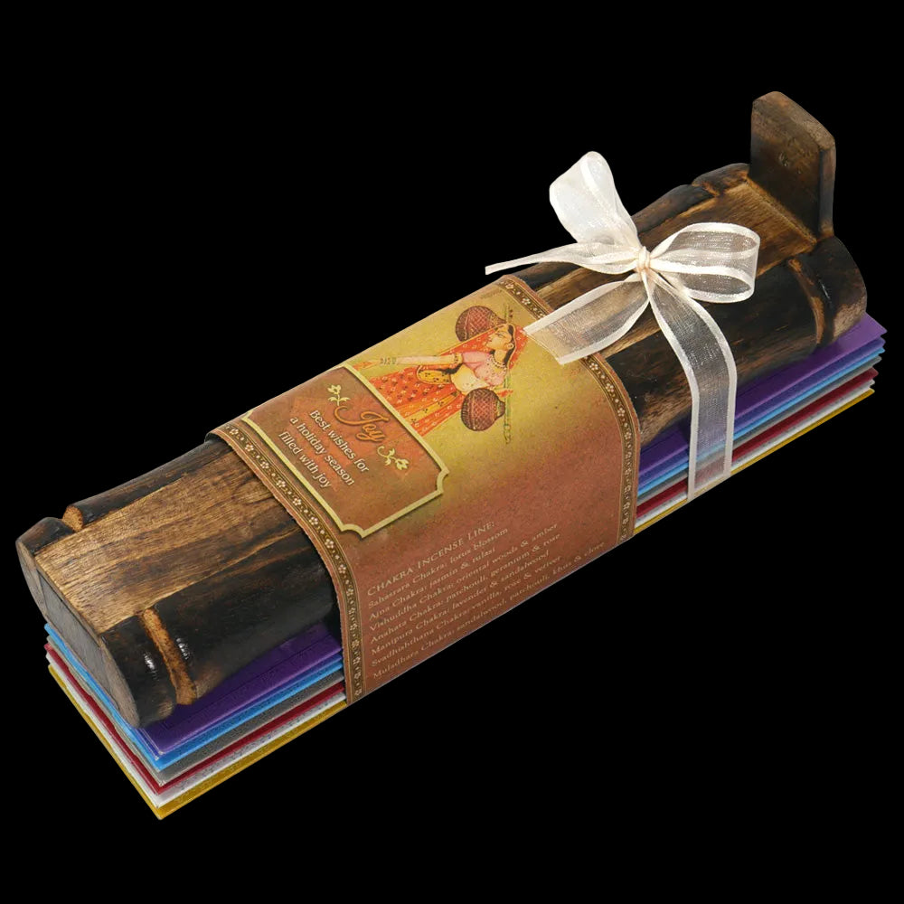 Incense Gift Set - Bamboo Burner + 7 Chakra Incense Sticks Packs & Holiday Greeting - Joy - Wholesale and Retail Prabhuji's Gifts   - Mystic Journey Path