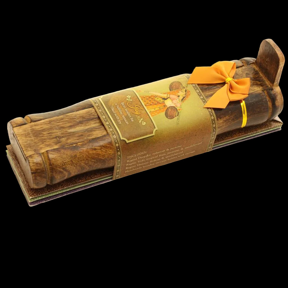 Incense Gift Set - Bamboo Burner + 3 Harmony Incense Sticks Packs & Holiday Greeting - Joy - Wholesale and Retail Prabhuji's Gifts  -Mystic Journey Path