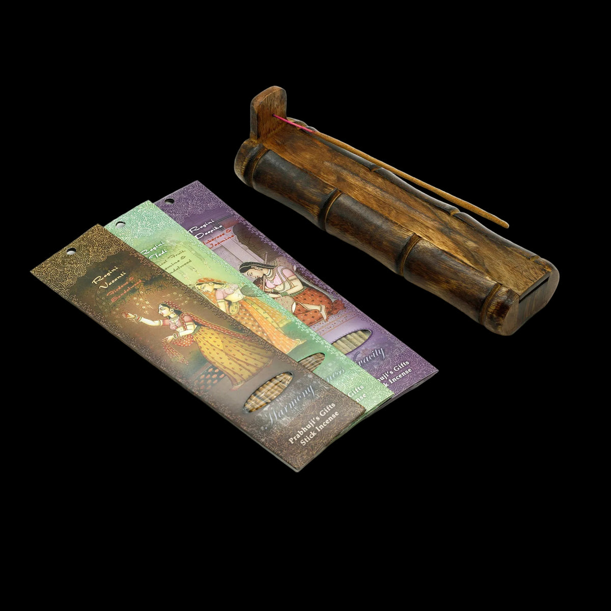 Prabhuji Incense Gift Set - Bamboo Burner + 3 Harmony Incense Sticks Packs & Love Greeting - Rest in you -Mystic Journey Path