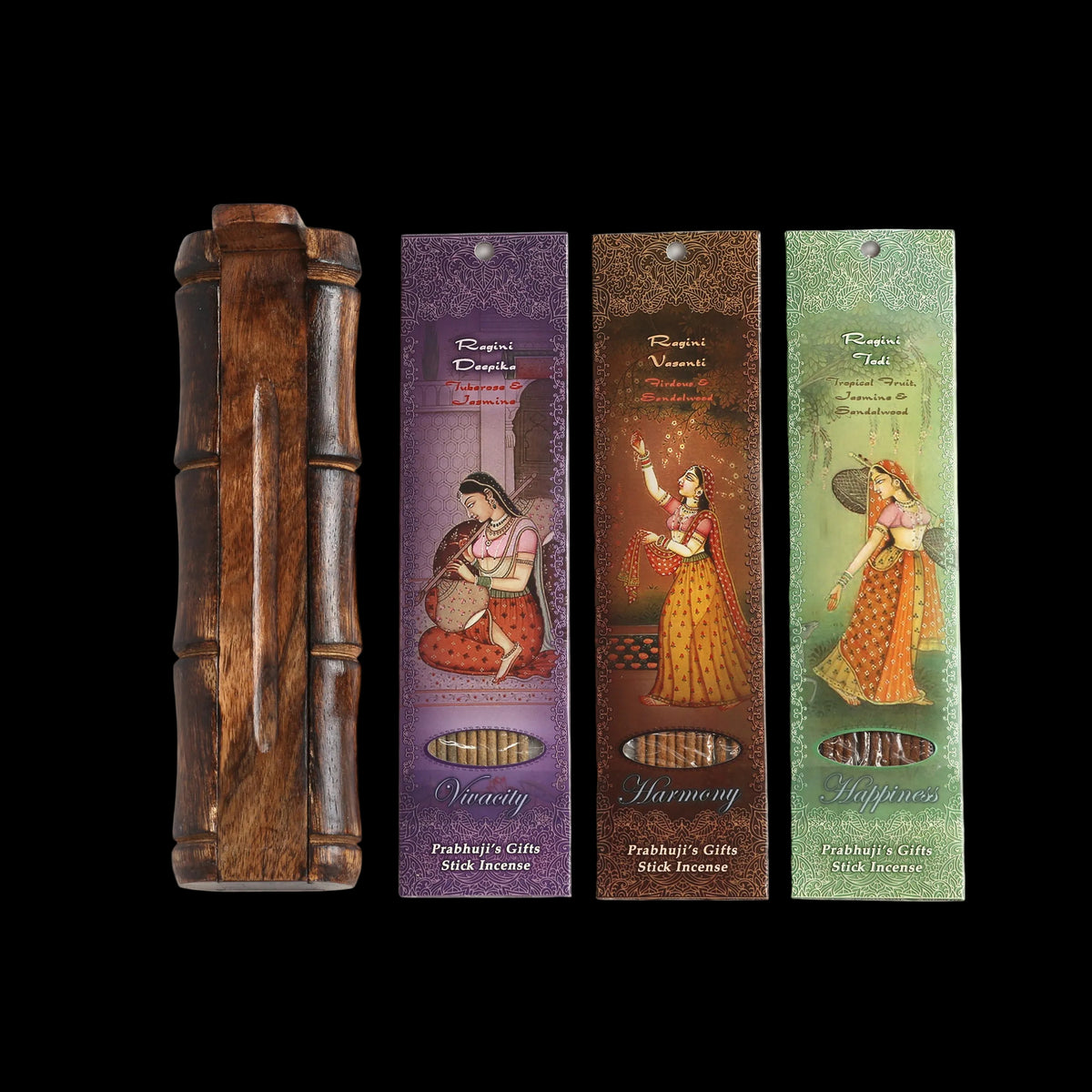 Prabhuji Incense Gift Set - Bamboo Burner + 3 Harmony Incense Sticks Packs & Greeting - Thank you for being you -Mystic Journey Path