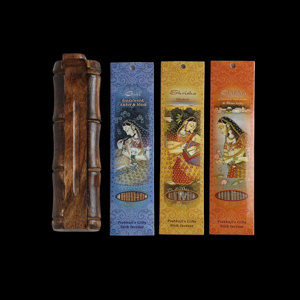 Prabhuji Incense Gift Set - Bamboo Burner + 3 Meditation Incense Stick & Greeting - Thinking of you -Mystic Journey Path