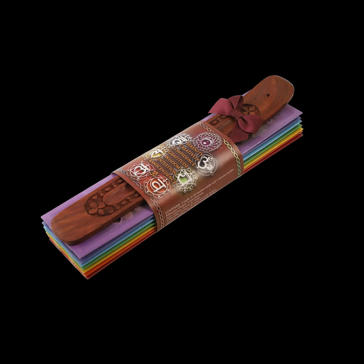 Prabhuji's Gifts - Incense Gift Set - Flat Burner + 7 Chakras Incense Stick in Brown Greeting Sleeve  - Mystic Journey Path