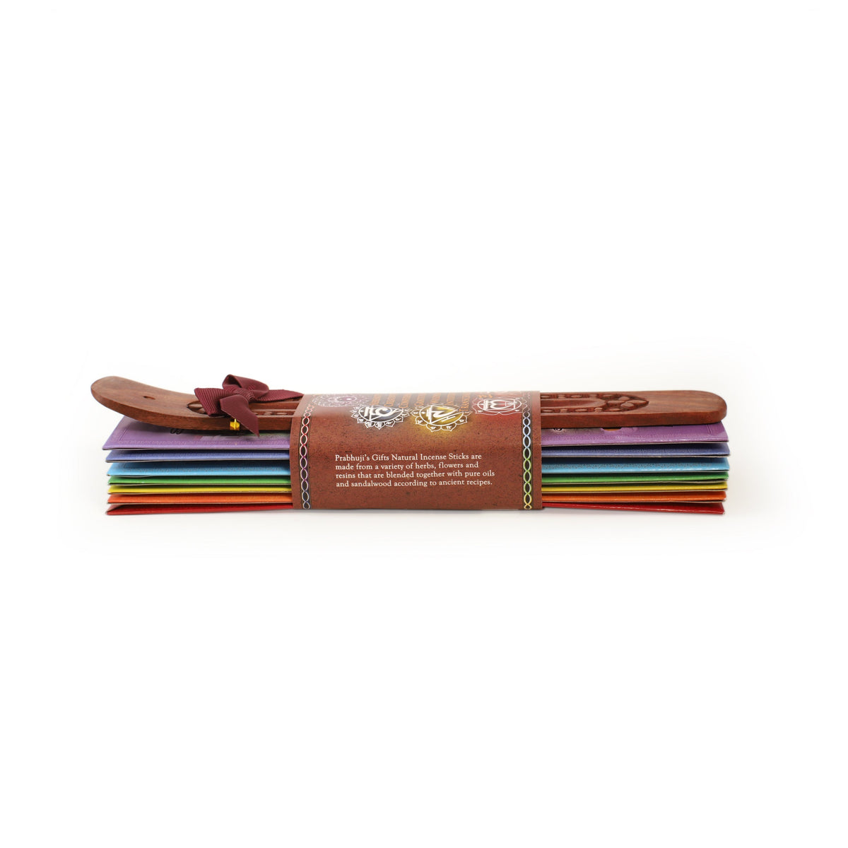 Prabhuji's Gifts - Incense Gift Set - Flat Burner + 7 Chakras Incense Stick in Brown Greeting Sleeve  - Mystic Journey Path