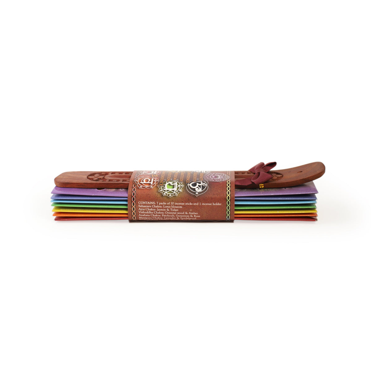 Prabhuji's Gifts - Incense Gift Set - Flat Burner + 7 Chakras Incense Stick in Brown Greeting Sleeve  - Mystic Journey Path