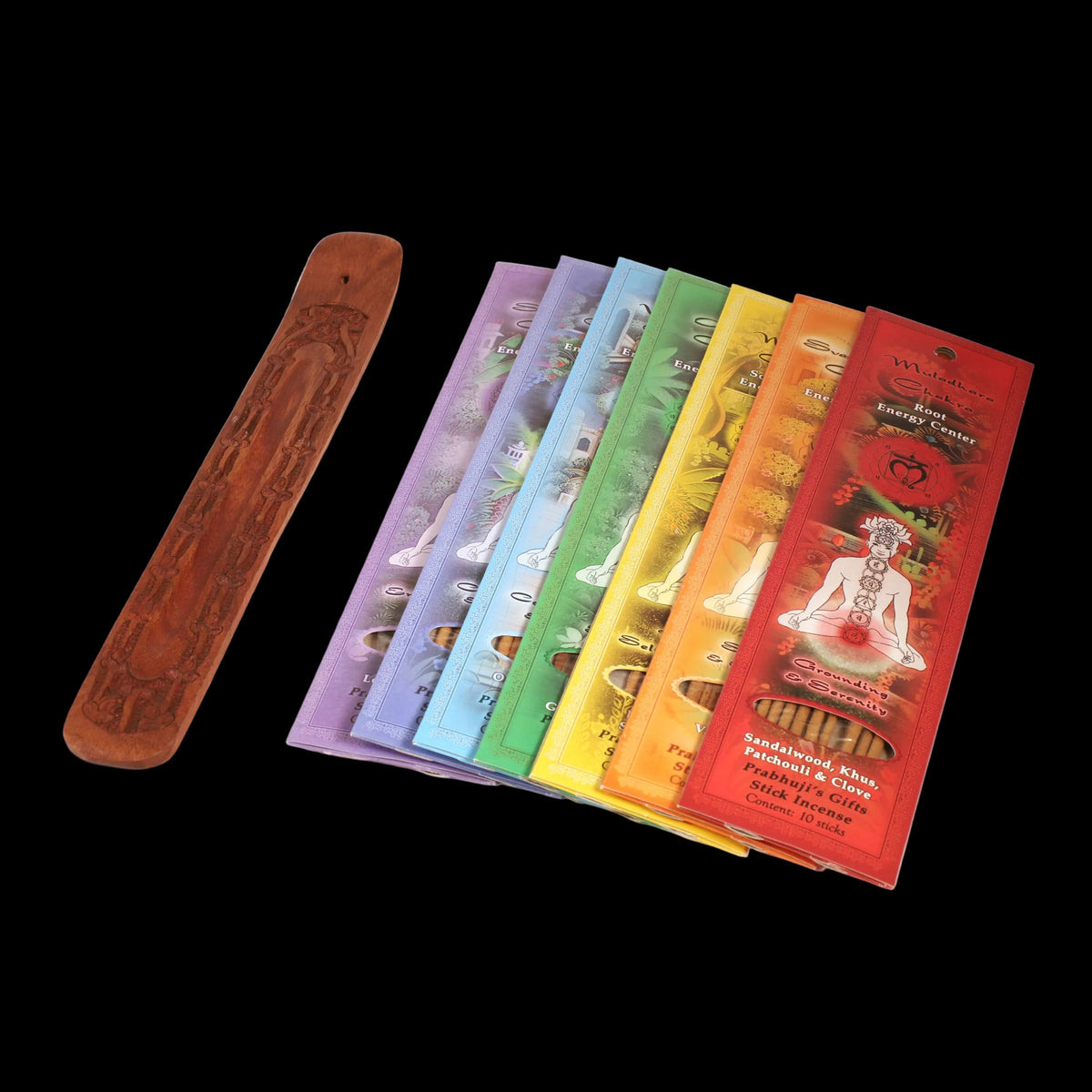 Prabhuji's Gifts - Incense Gift Set - Flat Burner + 7 Chakras Incense Stick in Purple Greeting Sleeve  - Mystic Journey Path