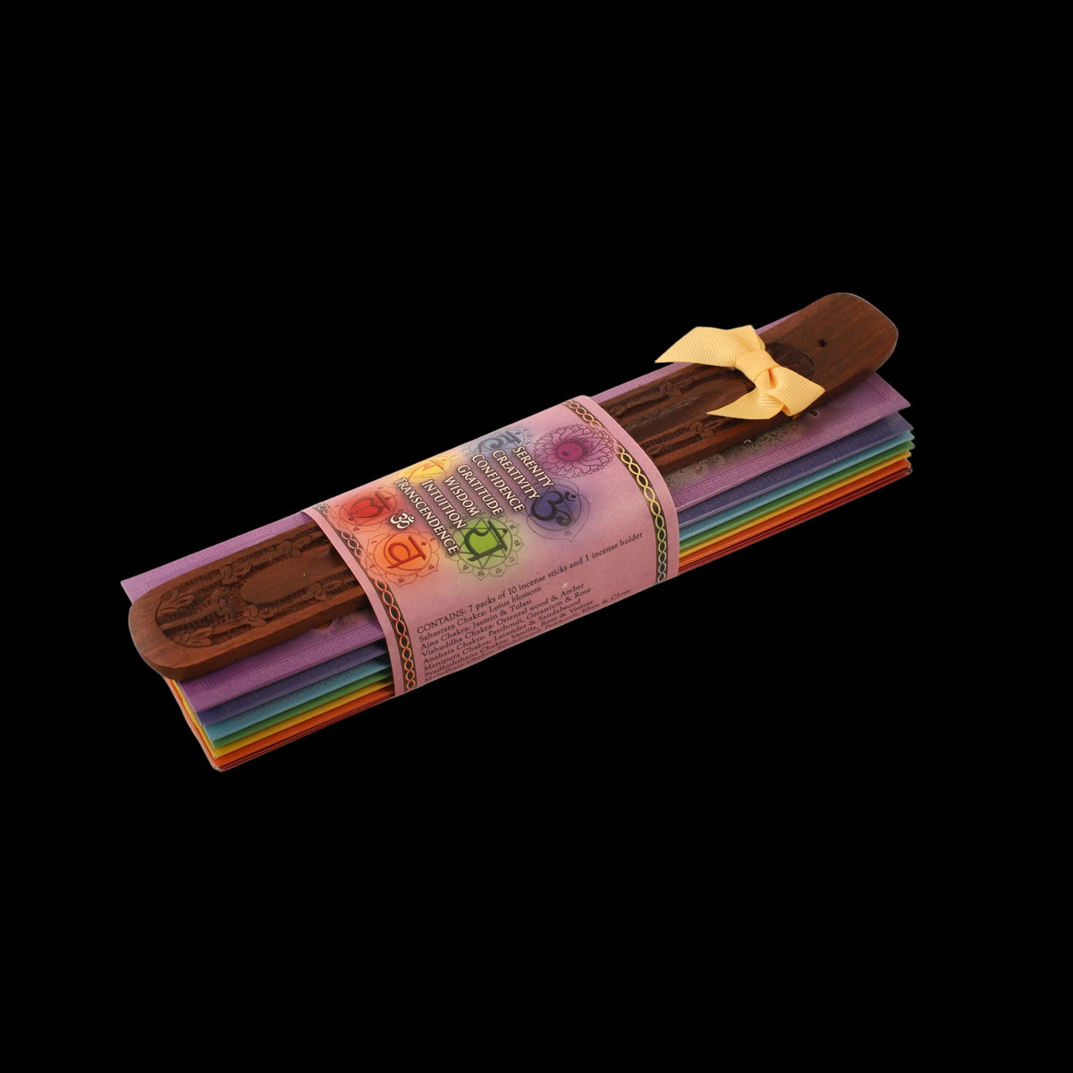 Prabhuji's Gifts - Incense Gift Set - Flat Burner + 7 Chakras Incense Stick in Purple Greeting Sleeve  - Mystic Journey Path