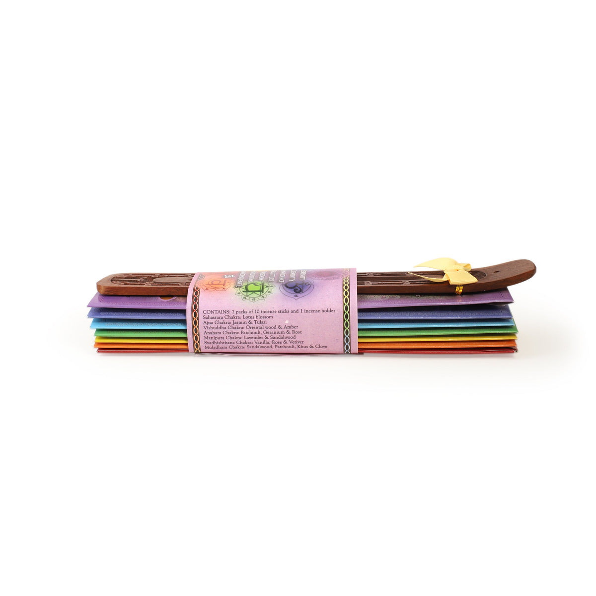 Prabhuji's Gifts - Incense Gift Set - Flat Burner + 7 Chakras Incense Stick in Purple Greeting Sleeve  - Mystic Journey Path