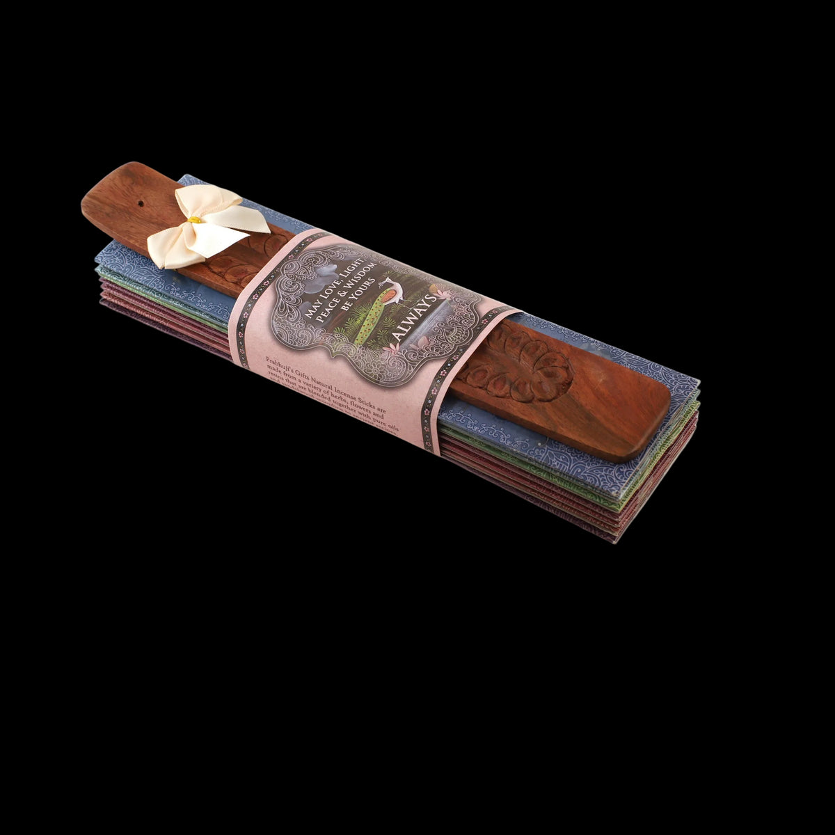 Prabhuji's Gifts - Incense Gift Set - Flat Burner + 7 Harmony Incense Stick & Greeting May Love, Light, Peace & Wisdom be Yours Always  - Mystic Journey Path