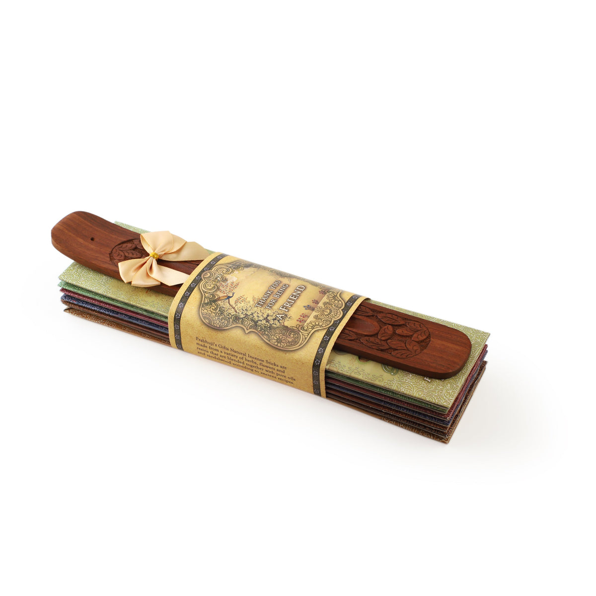 Prabhuji's Gifts - Incense Gift Set - Flat Burner + 7 Harmony Incense Stick & greeting Thank You for Being a Friend  - Mystic Journey Path