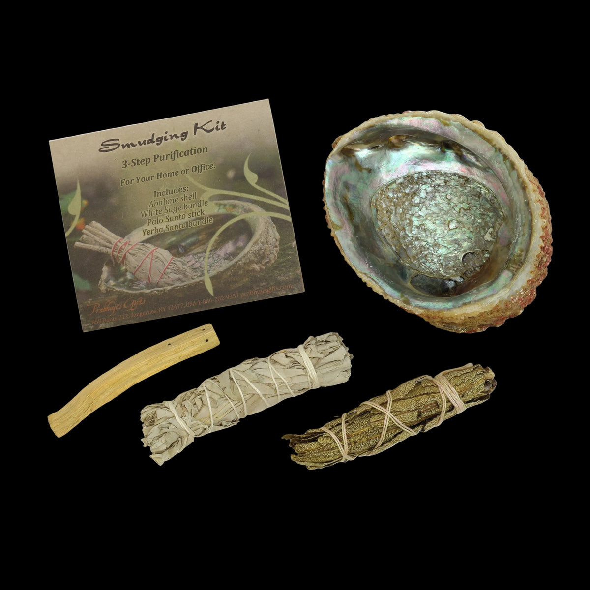 Kit - Smudging Kit Palo Santo - Sage - Yerba Santa - Abalone shell - with Purification Instruction Booklet - Wholesale and Retail Prabhuji's Gifts  - Mystic Journey Path