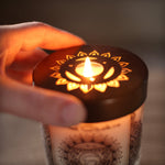 Soy Candle for Chakra Meditation Scented with Essential Oils | Throat Chakra Vishuddha | Woods & Amber | Communication and Wisdom - 10.5oz - Wholesale and Retail Prabhuji's Gifts   - Mystic Journey Path