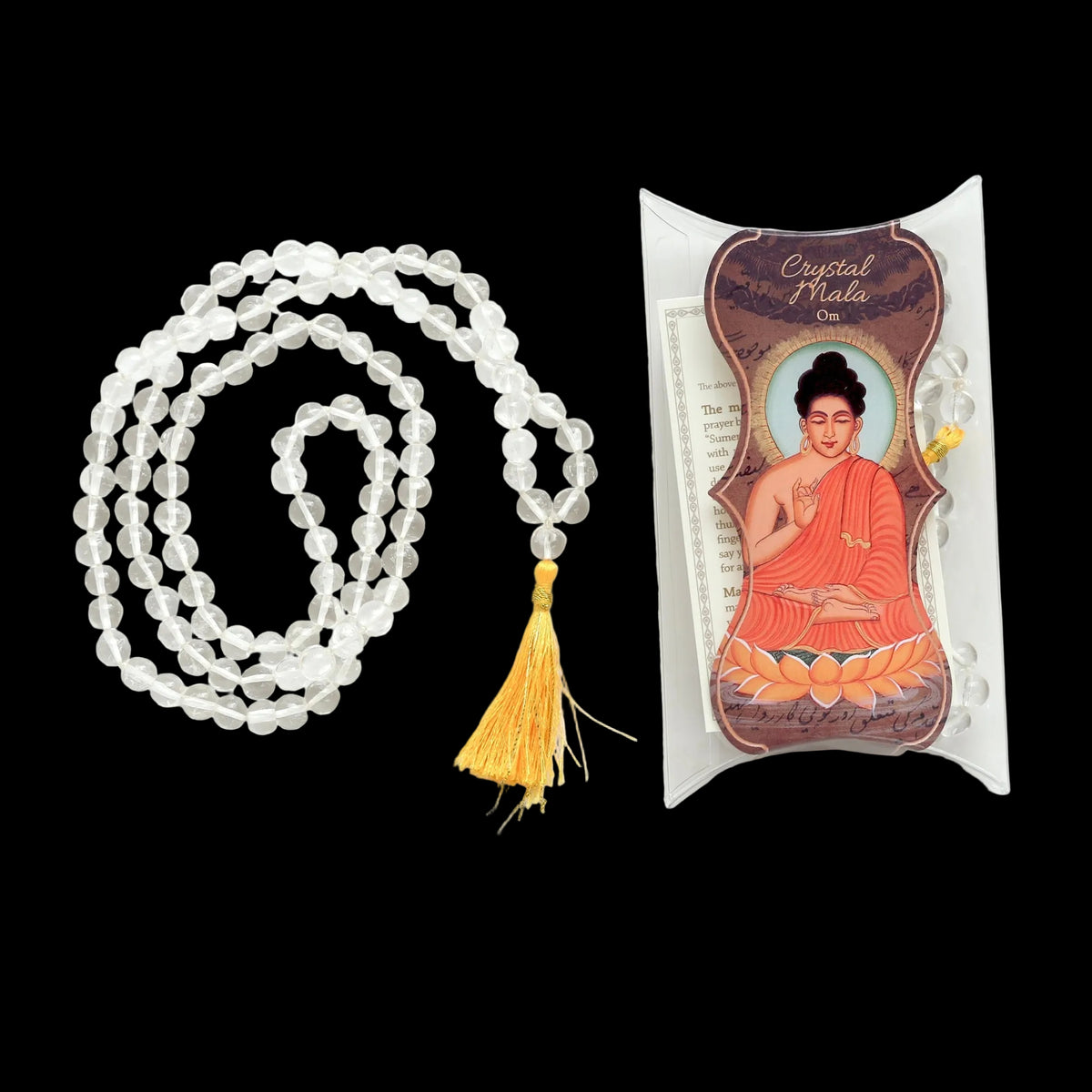Prabhuji Prayer Mala Beads - Clear Crystal Quartz - 108 Prayer Beads  - Mystic Journey Path