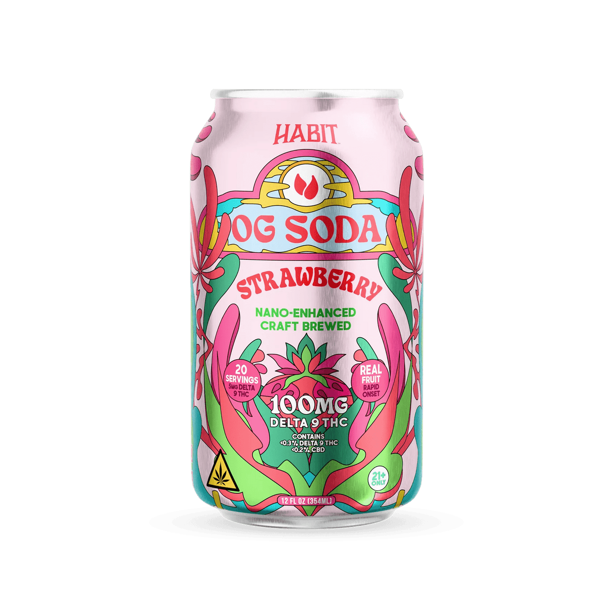 Delta 9 100mg OG Soda - Strawberry Flavors - 4*6pk - Sold in 24 Can - Mystic Journey Path