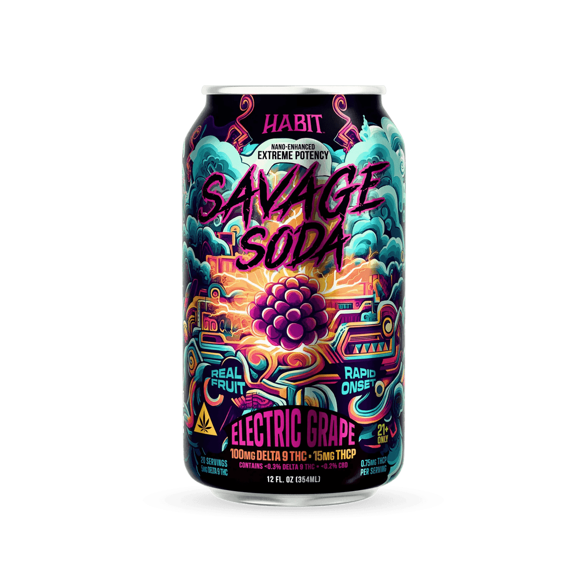 Delta 9 100mg Savage Soda - Electric Grape - 4*6pk - Sold in 24 Can - Mystic Journey Path