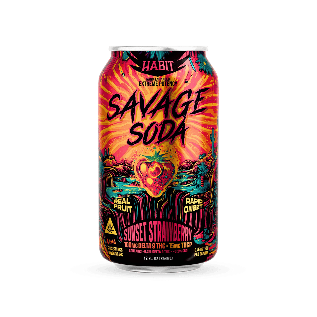 Delta 9 100mg Savage Soda - Sunset Strawberry - 4*6pk - Sold in 24 Can - Mystic Journey Path