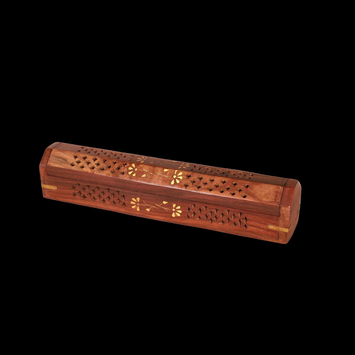 Incense Burner - Wooden Box with Storage - 5 Panel Jali & Flowers -Mystic Journey Path