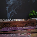 Incense Burner - Wooden Box with Storage - 5 Panel Jali & Flowers -Mystic Journey Path