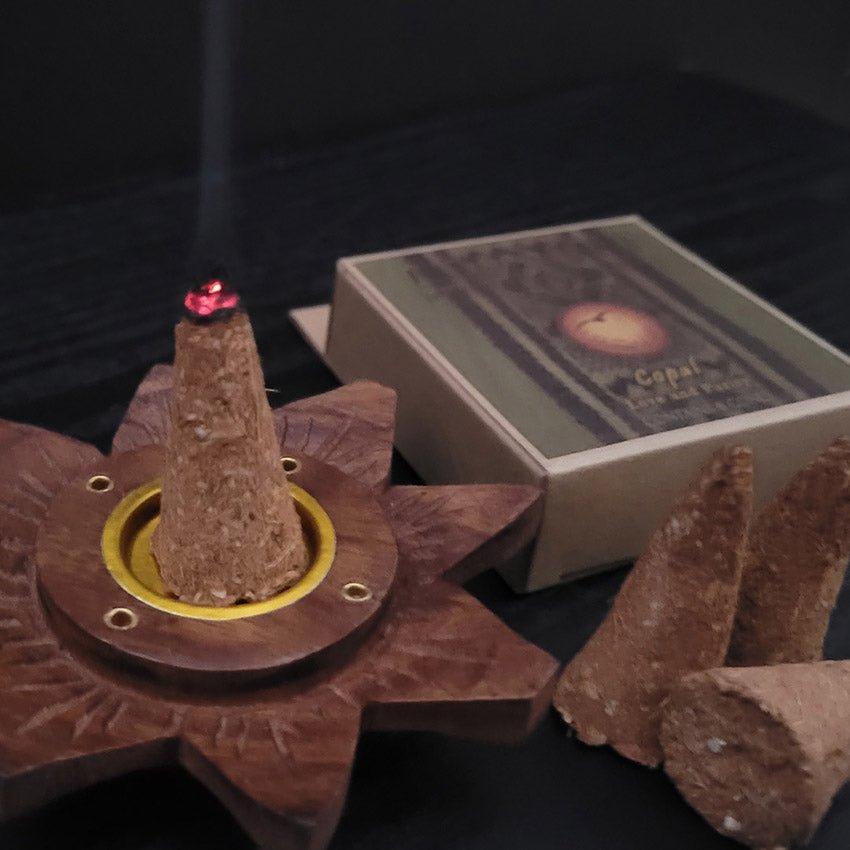 Incense Burner - Wooden Round Plate Lotus - 4 inches - Wholesale and Retail Prabhuji's Gifts  - Mystic Journey Path