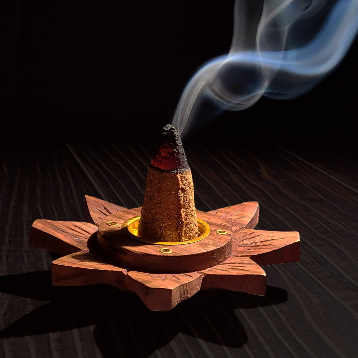 Incense Burner - Wooden Round Plate Lotus - 4 inches - Wholesale and Retail Prabhuji's Gifts  - Mystic Journey Path