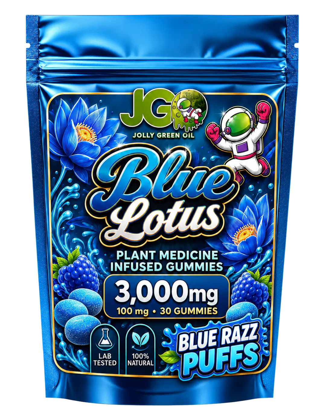 JGO Blue Lotus Infused Gummies - Blue Raspberry Puffs - 30ct - Mystic Journey Path
