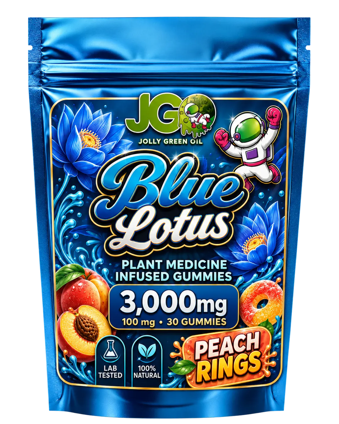 JGO Blue Lotus Infused Gummies - Peach Rings - 30ct - Mystic Journey Path