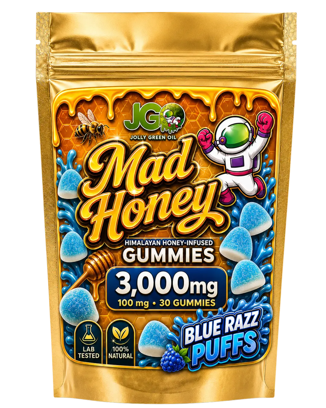 JGO Mad Honey Infused Gummies - Blue Raspberry Puffs - 30ct - Mystic Journey Path