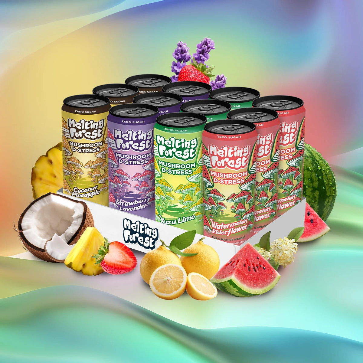Melting forest - Mushroom D - Stress Sparkling Water (Zero Caffeine) 12 Pack - Mystic Journey Path