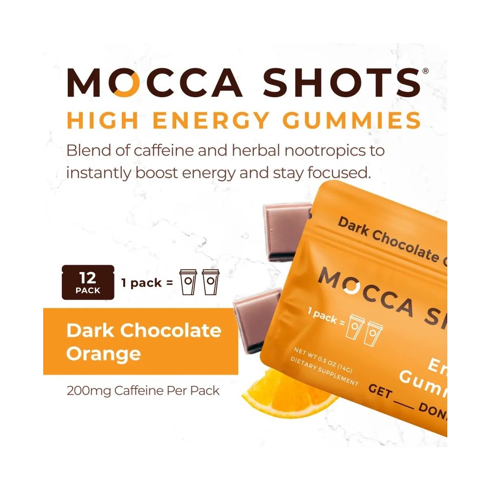 Mocca Shots High Energy Gummies with Caffeine Dark Chocolate Orange - Mystic Journey Path