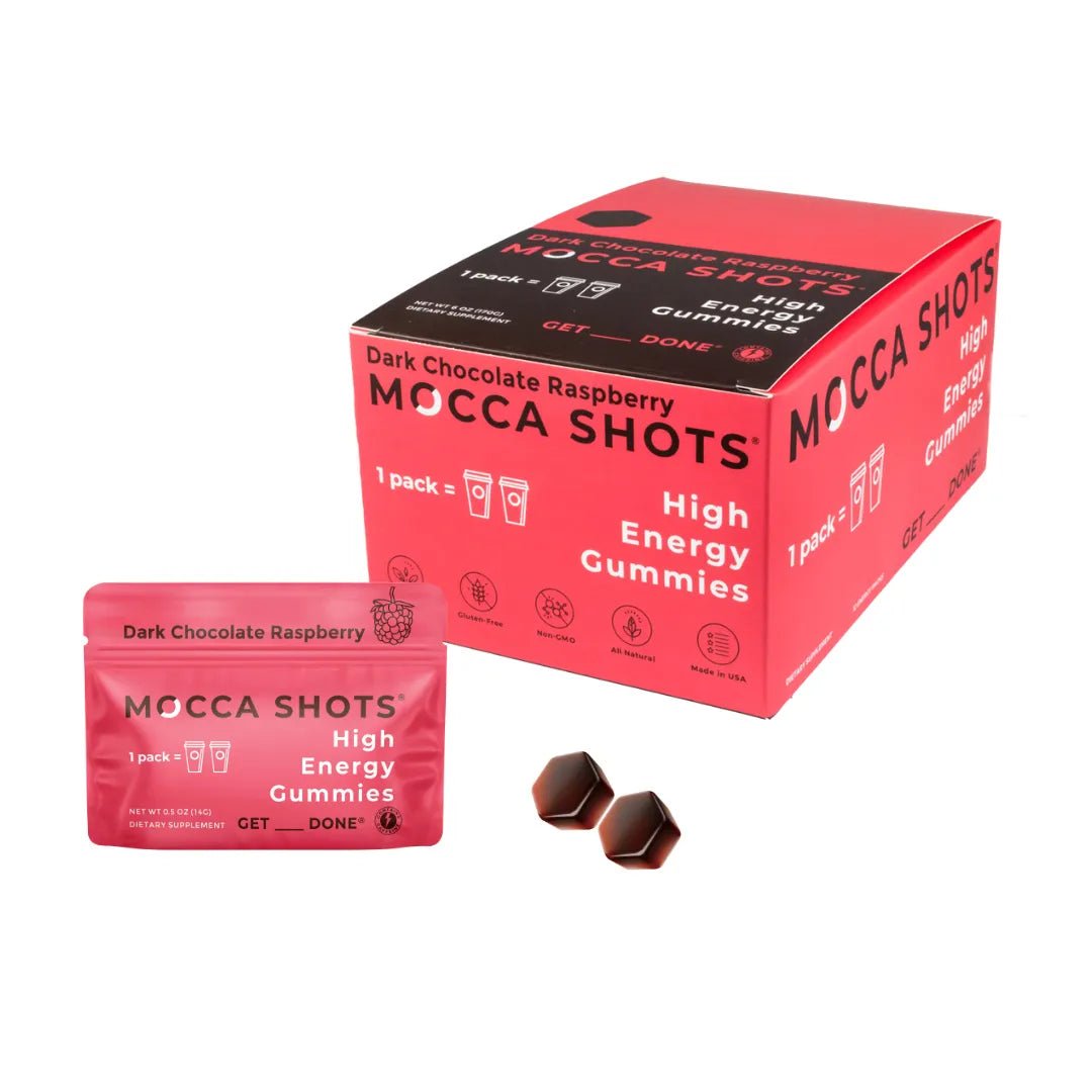 Mocca Shots High Energy Gummies with Caffeine Dark Chocolate Raspberry (12Pack) - Tree Spirit Wellness