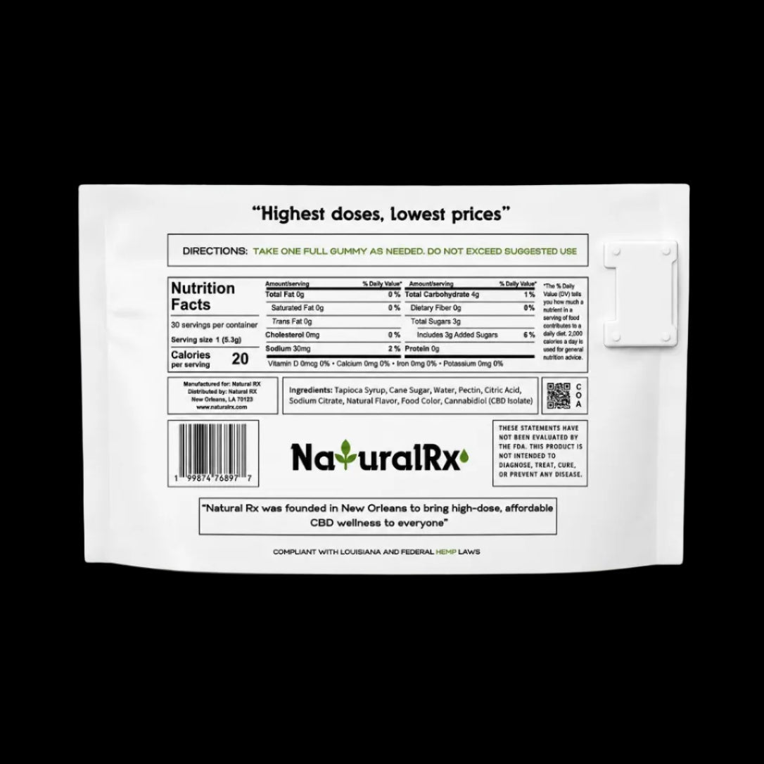 Naturalrx -Tropical Fruit CBD Gummies 3g - 30 Gummies/Bag - Mystic Journey Path