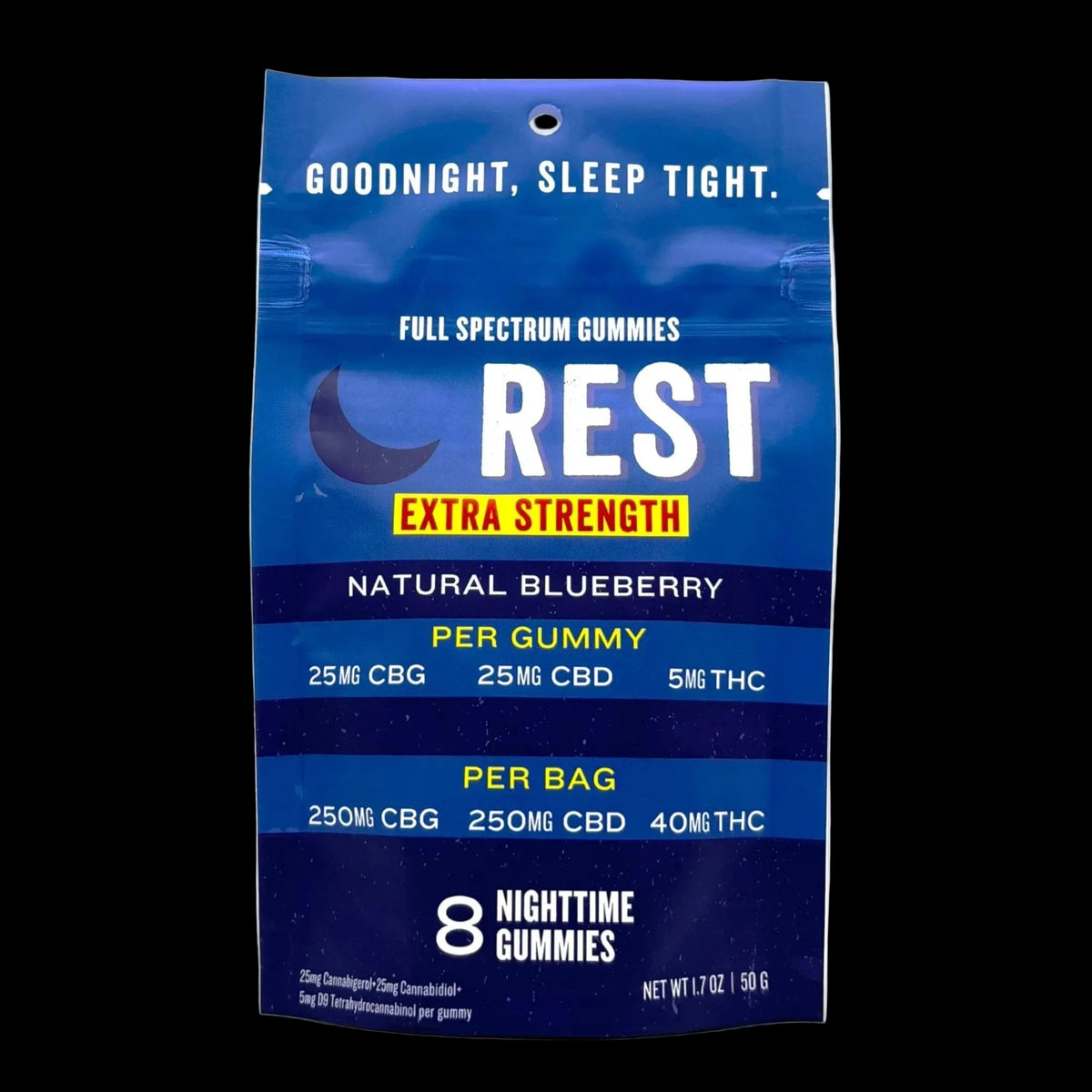 NEW! Rest Gummies Extra Strength CBD+CBG+THC 8ct. (55mg/Gummy) - Mystic Journey Path