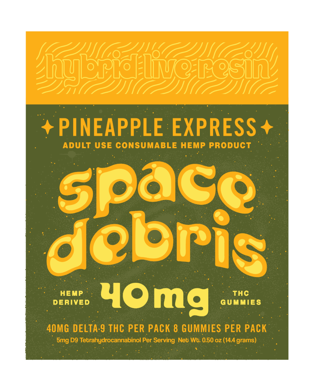 Space Debris Hybrid Live Resin Pineapple Express D9~40mg Box of 10 - Mystic Journey Path