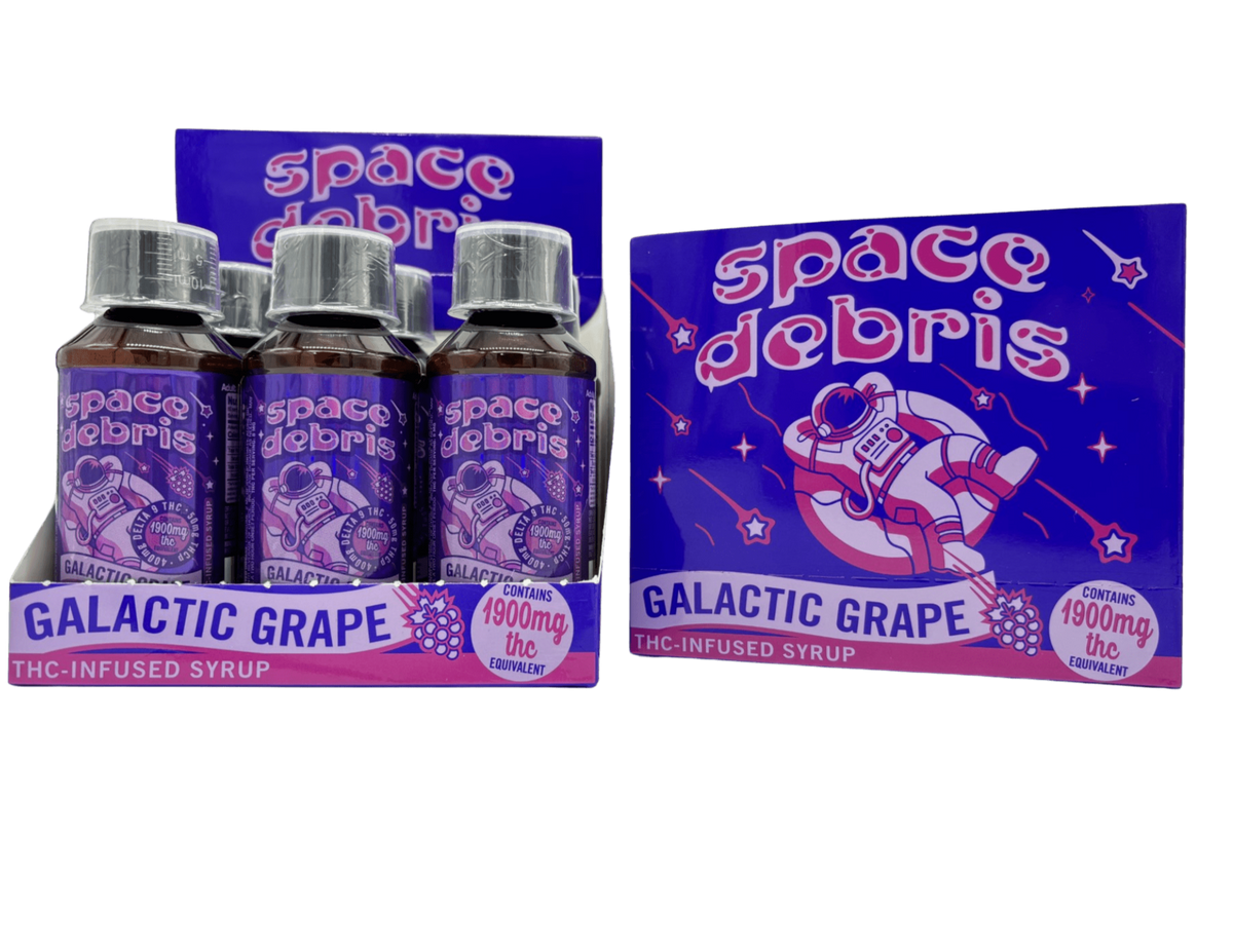 NEW! Space Debris Syrup Galactic Grape 4oz 450mg - 400mg Delta 9 + 50mg THCp Display 6 pack - Mystic Journey Path