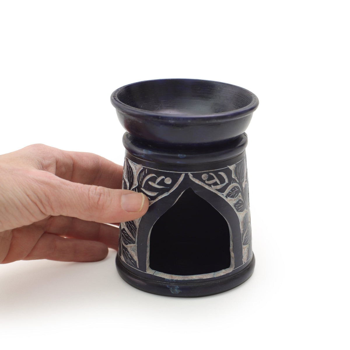 Oil Diffuser - Blue Soapstone Oil Burner Blue Rose 4.5" - Mystic Journey Path