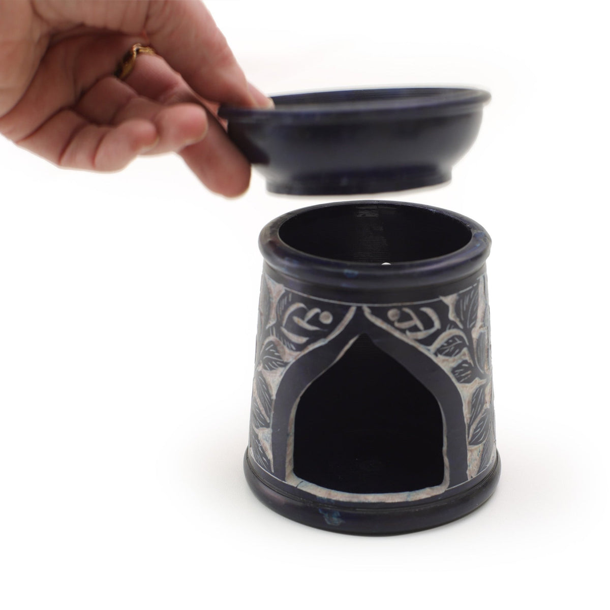 Oil Diffuser - Blue Soapstone Oil Burner Blue Rose 4.5" - Mystic Journey Path
