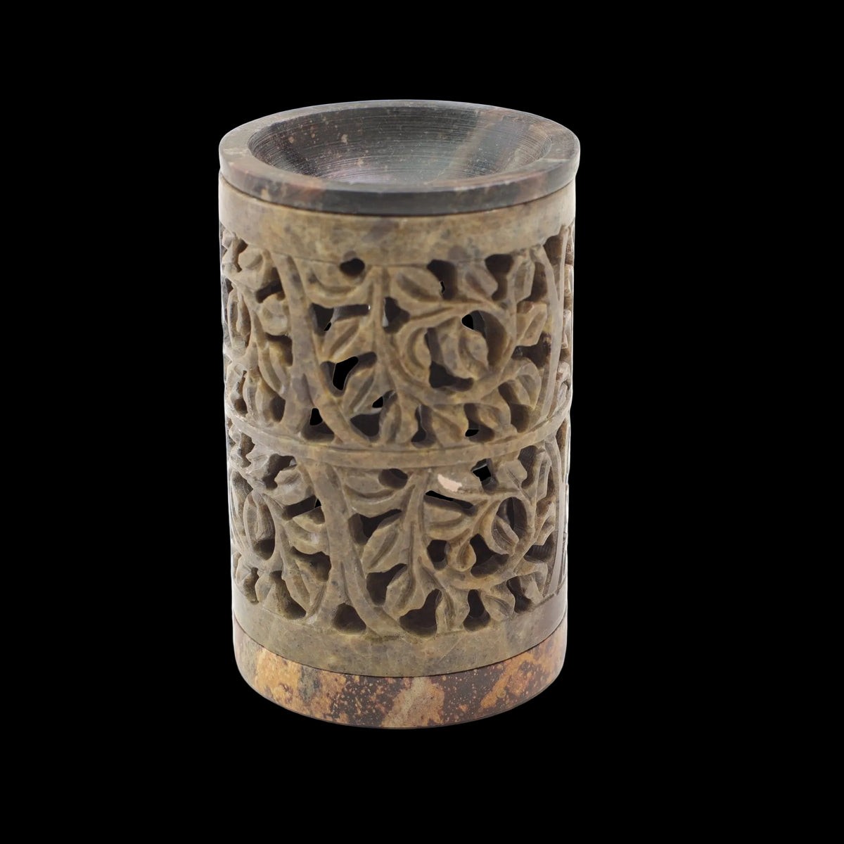 Oil Diffuser - Natural Soapstone Oil Burner Ornamental Leaves 4.75" - Mystic Journey Path