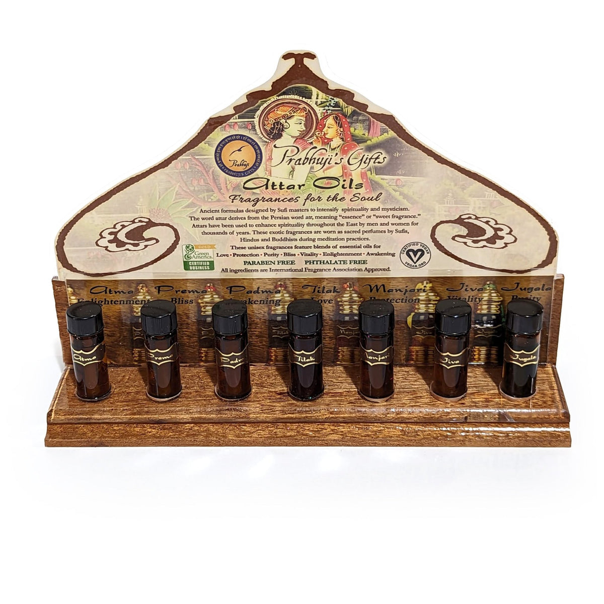Prabhuji Display Rack - Attar Oils Tester and 28 Tassel Bottles - Mystic Journey Path
