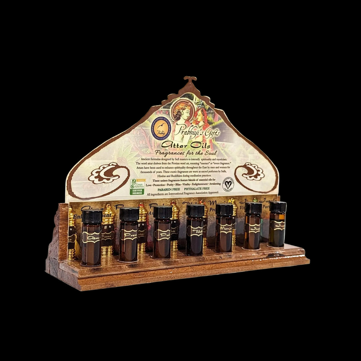 Prabhuji Display Rack - Attar Oils Tester and 28 Tassel Bottles - Mystic Journey Path