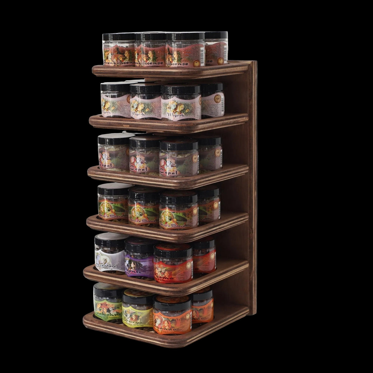Prabhuji Display Rack - Herbal Resin Incense - Basic and Intention Lines - 36 Jars 2.4oz - Mystic Journey Path