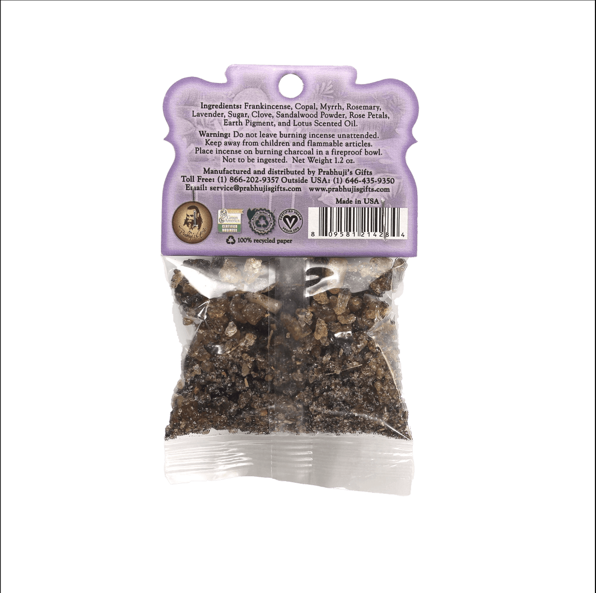 Prabhuji Resin Incense Crown Chakra Sahasrara - Enlightenment - 1.2oz bag - Mystic Journey Path