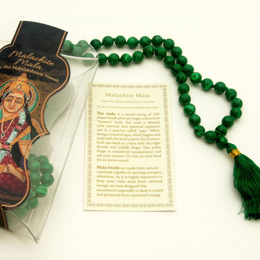 Prabhuji Prayer Mala Beads - Man-made Malachite - 108 Prayer Beads  - Mystic Journey Path