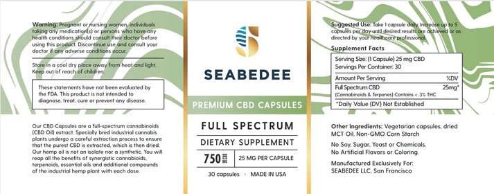 Seabedee Capsules 750mg Cannabinoids - Mystic Journey Path
