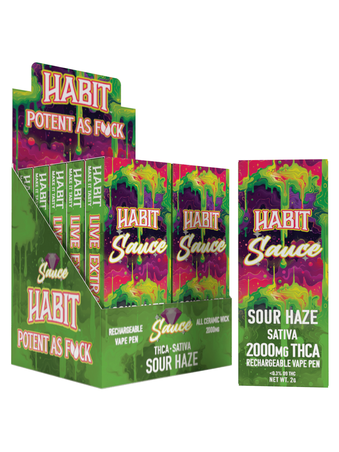 THCA Disposable Rechargeable Vape - Sour haze 2g (Sativa) 10pk - Mystic Journey Pathv