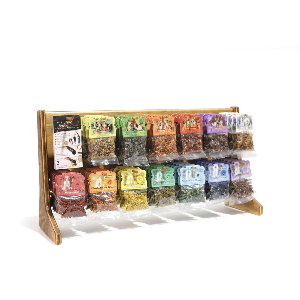Wholesale Opening Bundle - Herbal Resin Incense - Display Rack with 7 - Chakra and 6 - Intention Complete Line 1.2 oz (34g) Bags - 78 Packs - Mystic Journey Path
