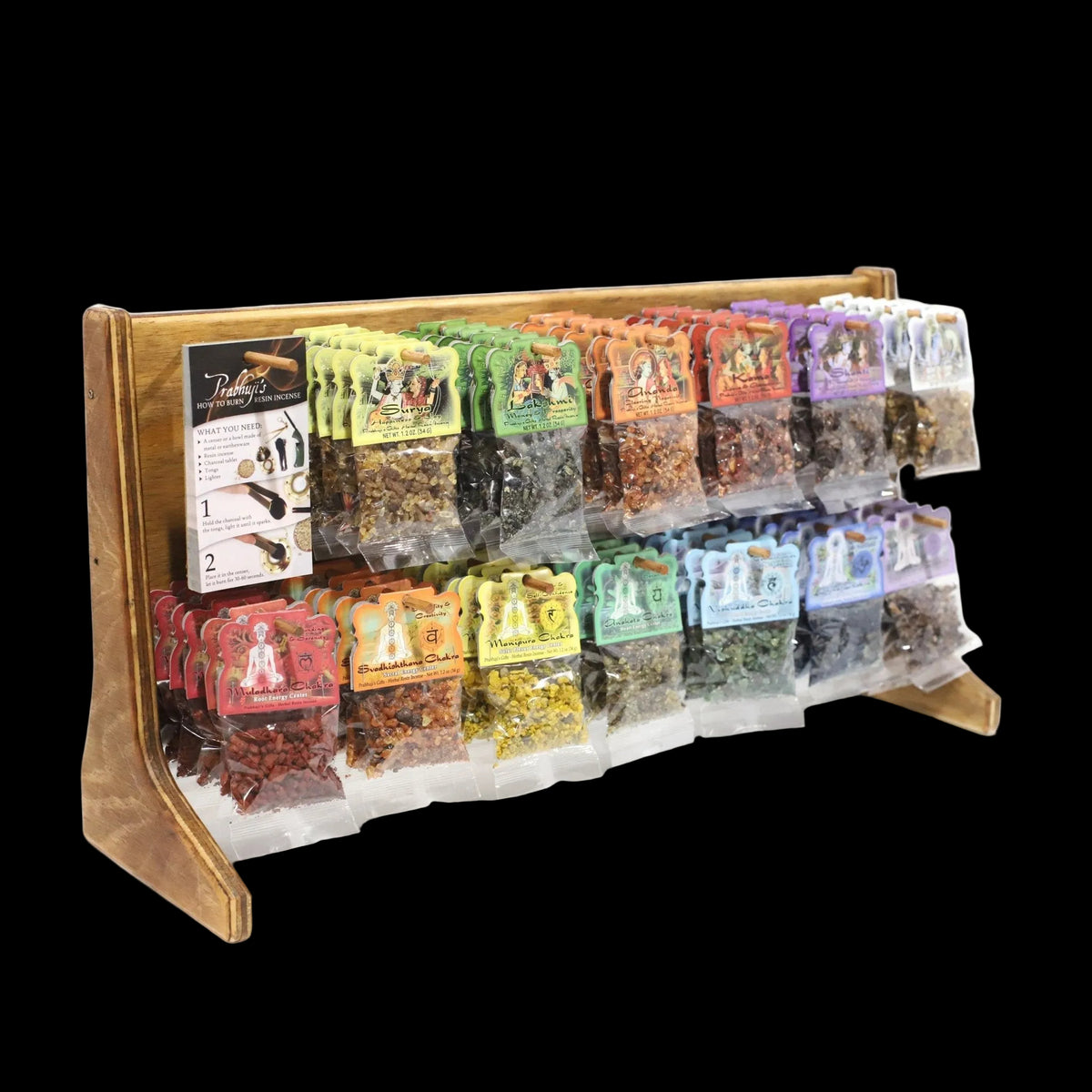 Wholesale Opening Bundle - Herbal Resin Incense - Display Rack with 7 - Chakra and 6 - Intention Complete Line 1.2 oz (34g) Bags - 78 Packs - Mystic Journey Path