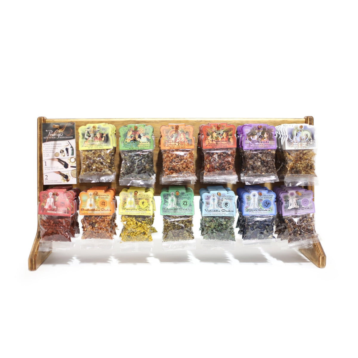 Wholesale Opening Bundle - Herbal Resin Incense - Display Rack with 7 - Chakra and 6 - Intention Complete Line 1.2 oz (34g) Bags - 78 Packs - Mystic Journey Path