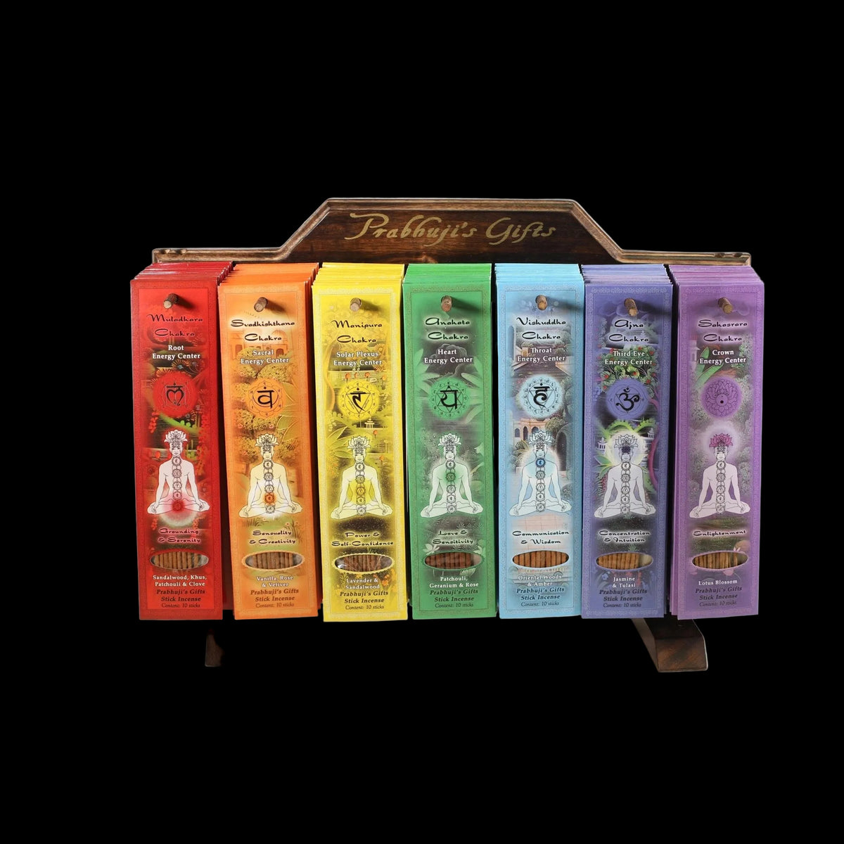 Wholesale Opening Bundle - Incense - Display Rack with 7 - Chakra Incense Line - 91 Packs - Mystic Journey Path