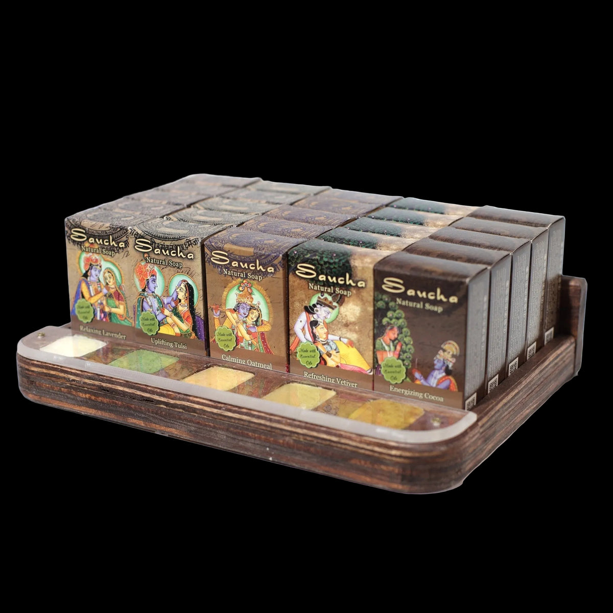 Wholesale Opening Bundle - Saucha Natural Soap - Display Rack with 5 - Products Variety - 25 Packs - Mystic Journey Path